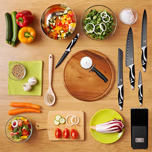 Moss & Stone Professional Kitchen Knife Chef Set, Knife Set With Block, Kitchen Knife Set Black Titanium Plated Stainless Steel Scratch Resistant And Rust Proof, 7pcs Sharp Kitchen Knives.