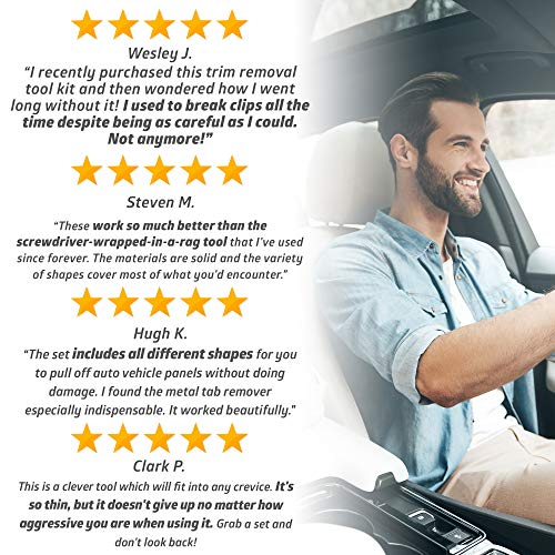 Tresalto Auto Trim Removal Tool Set (No Scratch Plastic Pry Tool Kit) - Auto Trim Tool Kit Car Tools, Easy Door Panel Removal Tool, Fastener Removal, Clip, Molding, Dashboards, Interior Trim Tools