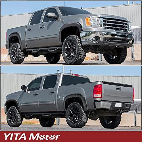 YITAMOTOR Fender Flares Kit Compatible with 2007-2013 GMC Sierra 1500 6.5' & 8' Bed (NOT for Short Bed), Textured Matte Black Finish Pocket Rivet Style