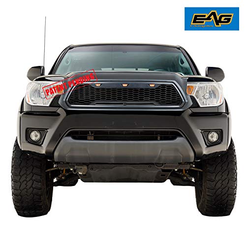 EAG Replacement Upper ABS Grille Front Grill with Amber LED Lights - Charcoal Gray Fit for 12-15 Tacoma