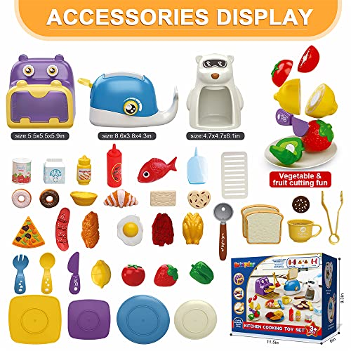 Pretend Play Kitchen Accessories Set Kitchen Toys - Kids Cooking Toys Set, Oven/ Coffee Machine/ Bread Toaster Playset, Fake Play Food Set for Toddlers, Cookware Utensils Learning Gifts for Girls Boys
