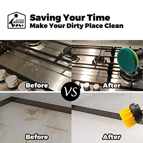 Holikme 20Piece Drill Brush Attachments Set,Black Scrub Pads & Sponge, Power Scrubber Brush with Extend Long Attachment All Purpose Clean for Grout, Tiles, Sinks, Bathtub, Bathroom, Kitchen & Automo