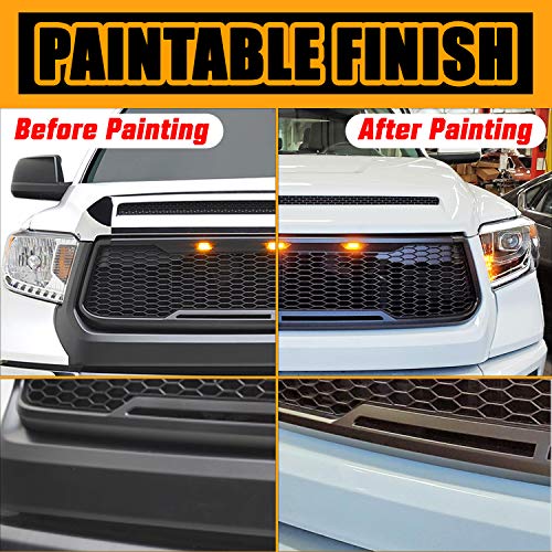 EAG Replacement Upper ABS Grille Front Grill with Amber LED Lights - Charcoal Gray Fit for 12-15 Tacoma