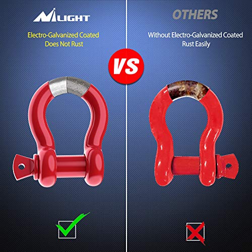 Nilight 2 Pack 3/4" D-Ring Shackle 4.75 Ton (9500 Lbs) Capacity with 7/8" Pin Heavy Duty Off Road Recovery Shackle with Isolators & Washer Kit for Jeep Truck Vehicle, Red (90053B)