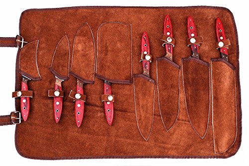 W Trading-Custom Hand made damascus steel blade Professional kitchen knives 8 PCS chef kitchen knife set with leather pouch for storage. WT-1046-8