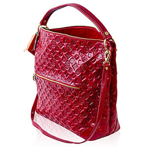 Marino Orlandi Women's Extra Large Handbag Purse Hobo Tote Satchel Italian Designer Red Quilted Genuine Leather Crossbody Bag with Tassel