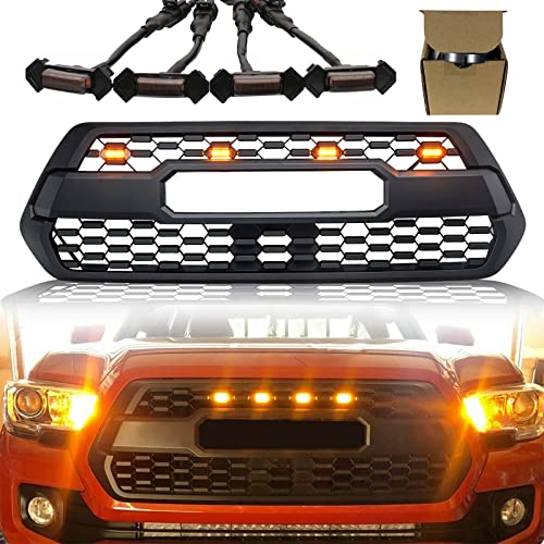 Replacement Grill for Tacoma Pro 2016-2021 Front Grill with Grey Letters Lights including Limited SR5 SR Sport Off-Road (Amber Lights)