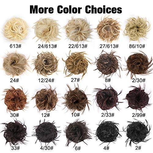 HMD Tousled Updo Messy Bun Hairpiece Hair Extension Ponytail with Elastic Rubber Band Updo Ponytail Hairpiece Synthetic Hair Extensions Scrunchies Ponytail Hairpieces for Women(Tousled Updo Bun, 12H24(light Brown Mix natural Blonde)）