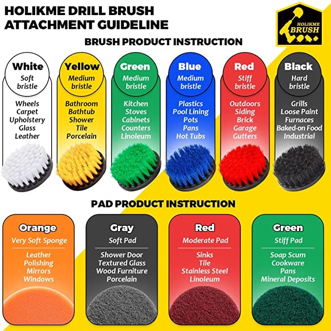 Holikme 20Piece Drill Brush Attachments Set,Black Scrub Pads & Sponge, Power Scrubber Brush with Extend Long Attachment All Purpose Clean for Grout, Tiles, Sinks, Bathtub, Bathroom, Kitchen & Automo