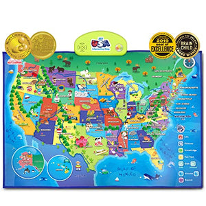 BEST LEARNING i-Poster My USA Interactive Map - Educational Smart Talking US Poster Toy for Kids Boy or Girl Ages 5 to 12 Years | United States Geography Electronic Game Children 5, 6, 7 Gift Present