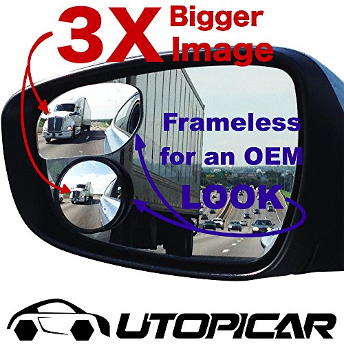 Blind Spot Mirrors Unique design Car Door mirrors | Mirror for blind side engineered by Utopicar for larger image and traffic safety. Awesome rear view! [frameless design] (2 pack)