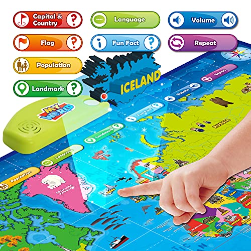 BEST LEARNING i-Poster My World Interactive Map - Educational Talking Toy for Children of Ages 5 to 12 Years Old | Perfect Geography Learning Game as a Gift for Kids Ages 8-12
