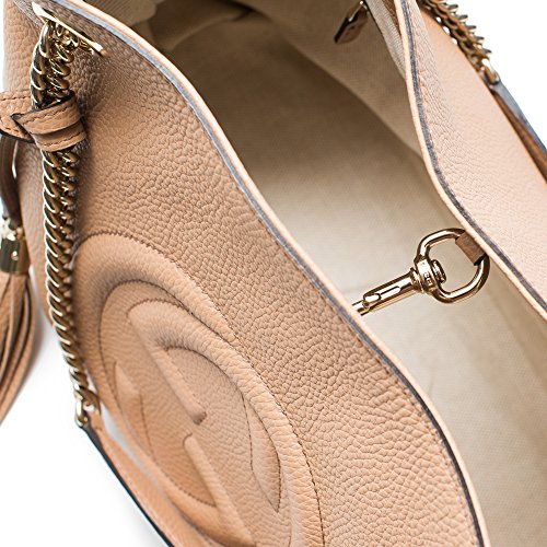 Gucci Camelia Camel Pebbled Leather Soho Shoulder Hand Bag Tassel