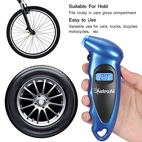 AstroAI Digital Tire Pressure Gauge 150 PSI 4 Settings for Car Truck Bicycle with Backlit LCD and Non-Slip Grip, Blue