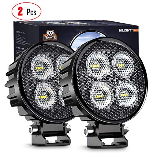 Nilight 2PCS 3Inch Led Pods Round 1500LM Built-in EMC Work Light 90° Flood Beam Angle for Offroad Lights Side Light Rear Back-Up Light for Tractor Truck Motorcycle Boat ATV UTV, 5 Years Warranty