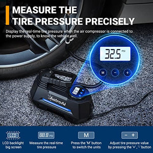 AstroAI Air Compressor Tire Inflator Portable Air Pump for Car Tires 12V DC Auto Tire Pump with Digital Pressure Gauge, 100PSI with Emergency LED Light for Car, Bicycle, Balloons and Other Inflatables