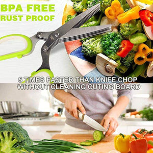 Herb Scissors Set Cool Kitchen Gadgets Gifts Kitchen Shears Scissors with Stainless Steel 5 Blades+Cover+Brush,Rust Proof,Sharp Cutting Garden Herb Garlic Leafy Greens Paper Shredding,Dishwasher Safe