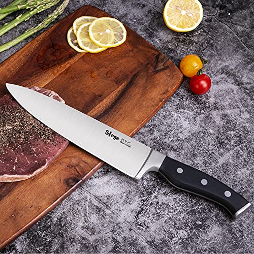 Knife Set, 16-Piece Kitchen Knife Set with Block Wooden, Manual Sharpening for Black Chef Knife Set with Carving Fork, German Stainless Steel Knife Block Set by Slege