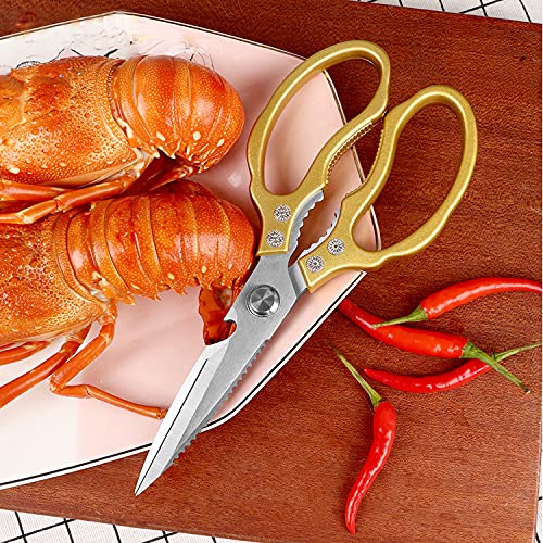 AWinjoy Kitchen Scissors, Heavy Duty Sharp Kitchen Shears Dishwasher Safe ,Gold Kitchen Accessories Cooking Shears for Kitchen Meat Chicken Fish Poultry Herb Bread (Gold)