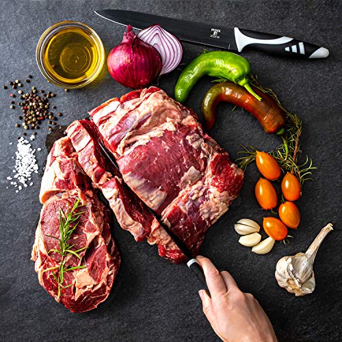 Moss & Stone Professional Kitchen Knife Chef Set, Knife Set With Block, Kitchen Knife Set Black Titanium Plated Stainless Steel Scratch Resistant And Rust Proof, 7pcs Sharp Kitchen Knives.