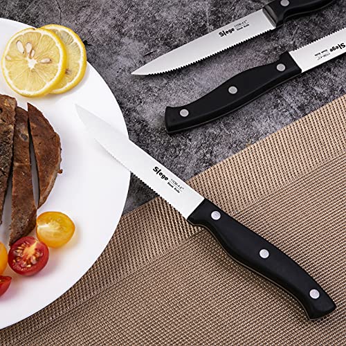 Knife Set, 16-Piece Kitchen Knife Set with Block Wooden, Manual Sharpening for Black Chef Knife Set with Carving Fork, German Stainless Steel Knife Block Set by Slege
