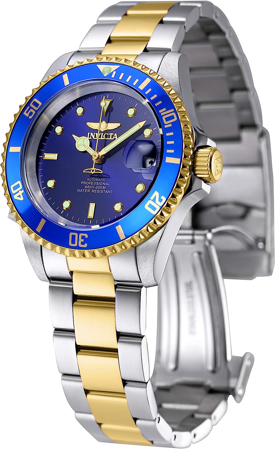 Invicta Men's Pro Diver 40mm Steel and Gold Tone Stainless Steel Automatic Watch with Coin Edge Bezel, Two Tone/Blue (Model: 8928OB)