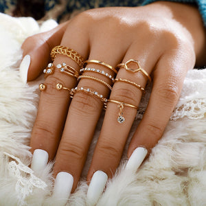 Bohemian Wave Flower Rings Set For Women Vintage Geometric Pearl Butterfly Metal Chain Knuckle Rings 2022 Trendy Jewelry Gift