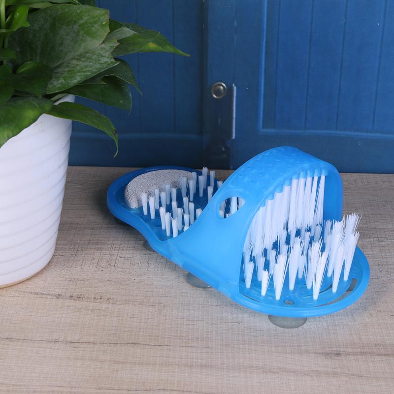One Plastic Bath Shoe, Foot Scrubber, It's a Slipper with built in brushes in Blue  High Quality