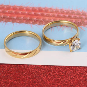 Stainless Steel Gold Color Luxury Female Bridal Wedding Ring Set Fashion Jewelry Promise Stone Engagement Rings For Women