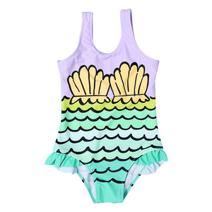 Flamingo Print Kids Girls One Piece Swimwear Swimsuit 2022 Falbala Girl Monokini Children Baby Swimming Suit Beachwear XA017