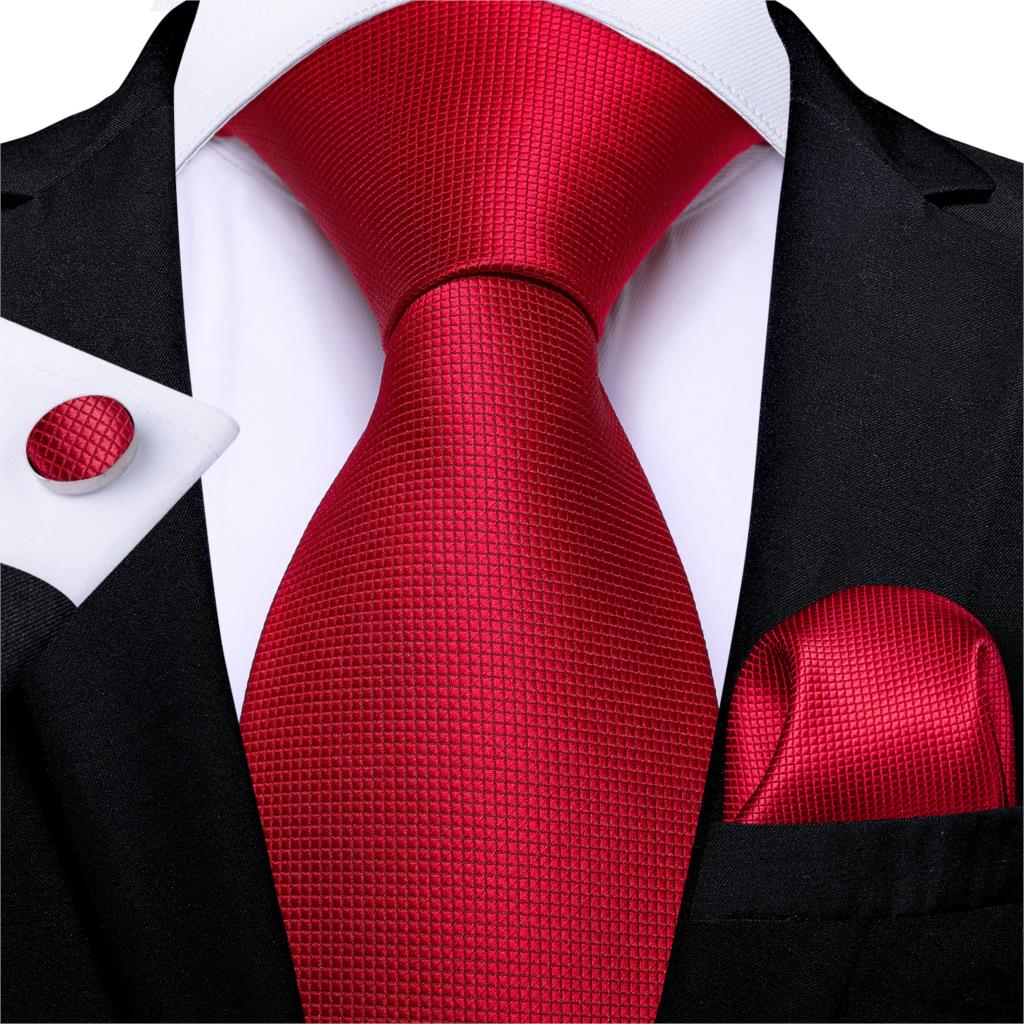 New Design Wedding Men Tie Red  Solid Striped Paisley Neckties For Men Business Dropshipping DiBanGu Hanky Cufflinks Tie Set