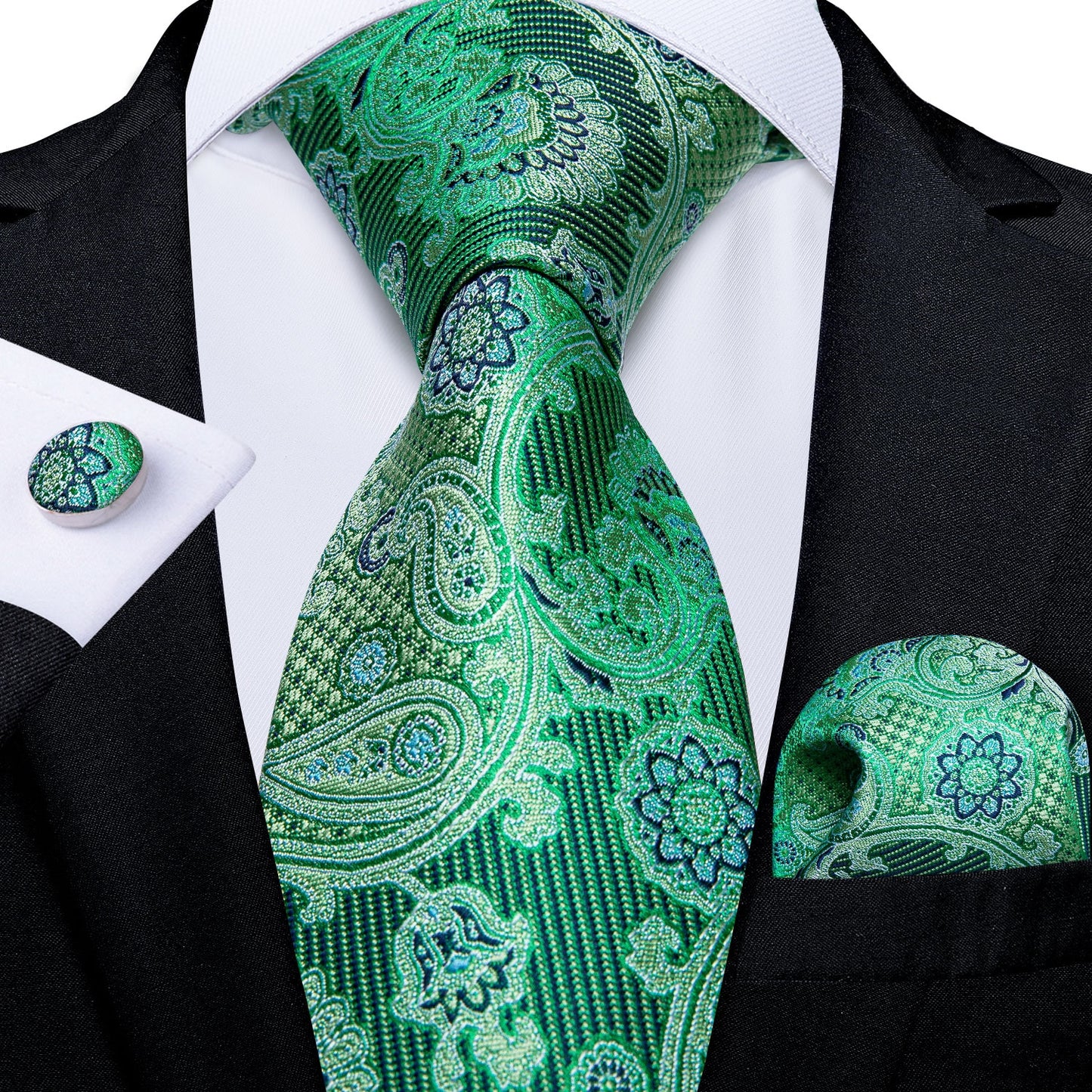 Gift Men Tie Teal Green Paisley Novelty Design Silk Wedding Tie for Men Handky cufflink Tie Set DiBanGu Party Business Fashion