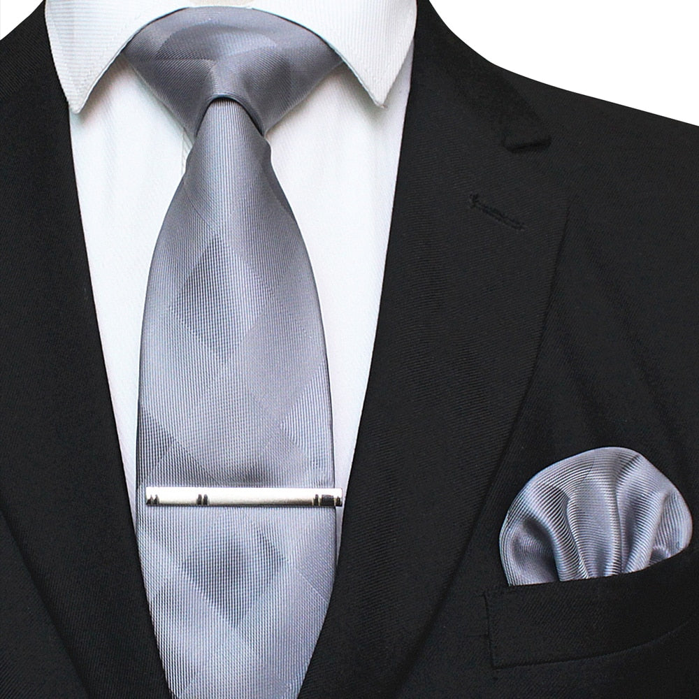 41 Style Men Tie Necktie Pocket Square Party Wedding Fashion Striped Plaid 8cm Silk Woven Business Handkerchief Tie Clip Set