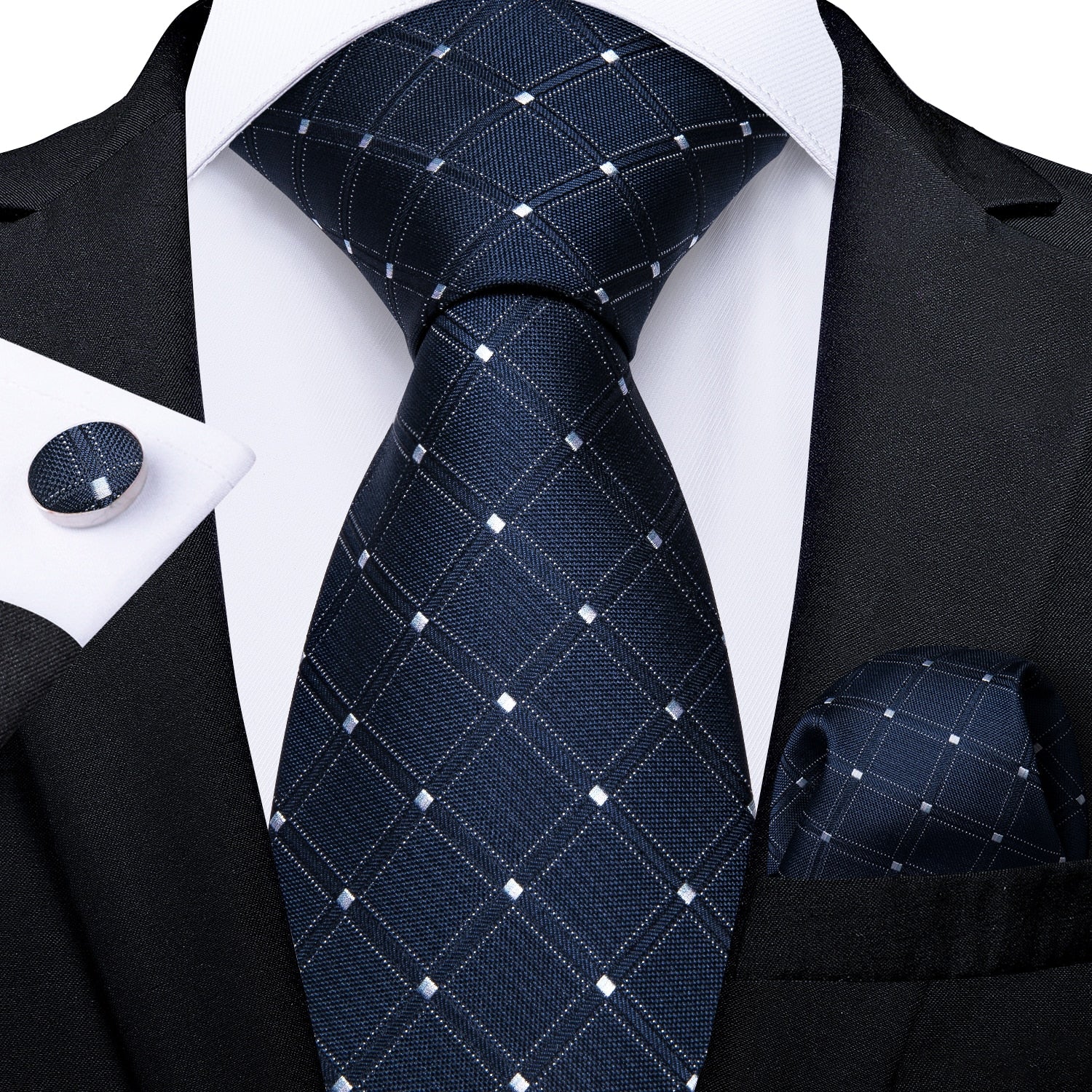 Classic Navy Blue Men&#39;s Tie Striped Paisley Floral Necktie Pocket Square Cufflinks Business Tie Set Cravat Gift For Men DiBanGu