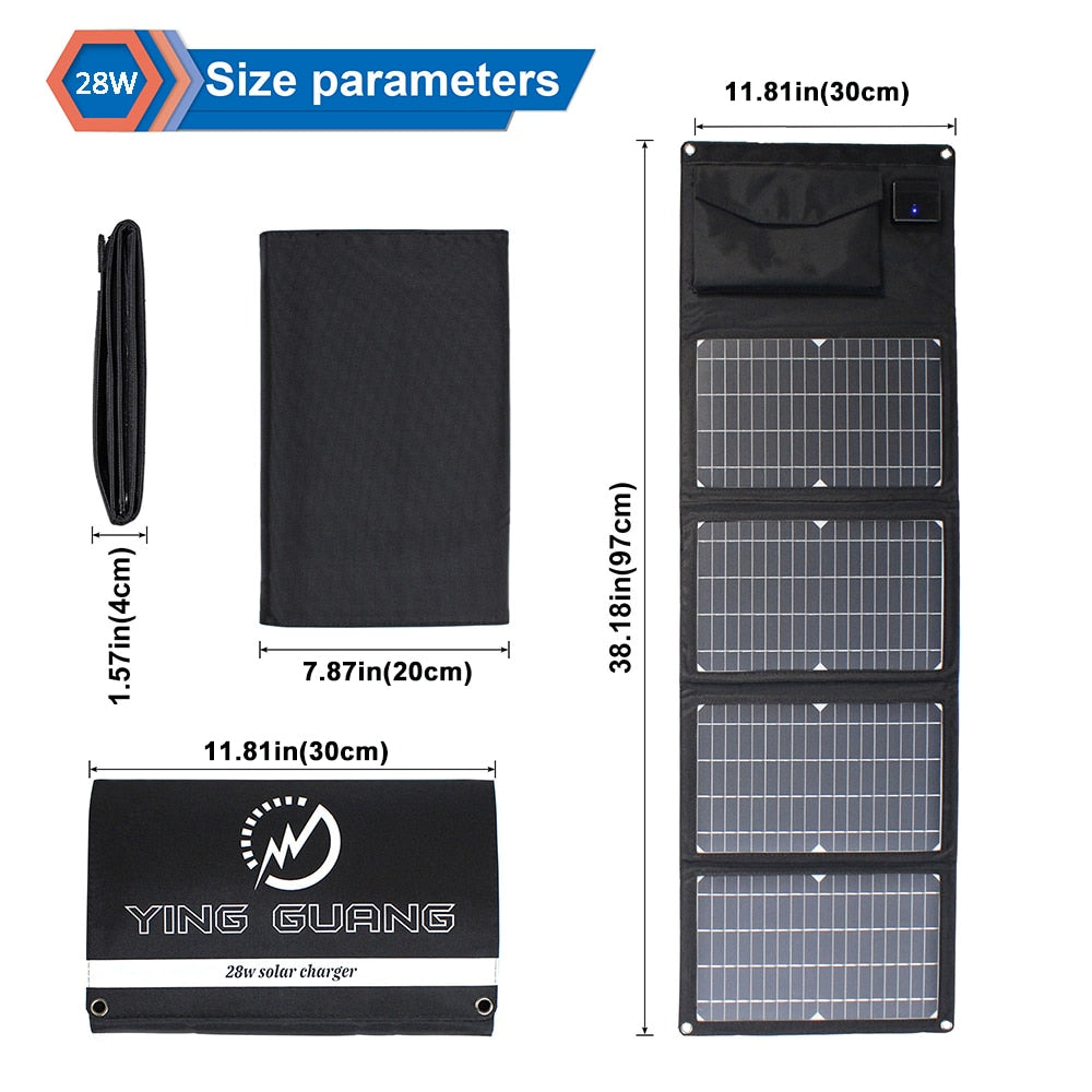 Upgraded 28W 21W 14W Portable Solar Panel Charger Double USB 5V 18V DC Camping Foldable Solar Panel For Phone Charge Power Bank