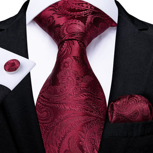 New Design Wedding Men Tie Red  Solid Striped Paisley Neckties For Men Business Dropshipping DiBanGu Hanky Cufflinks Tie Set