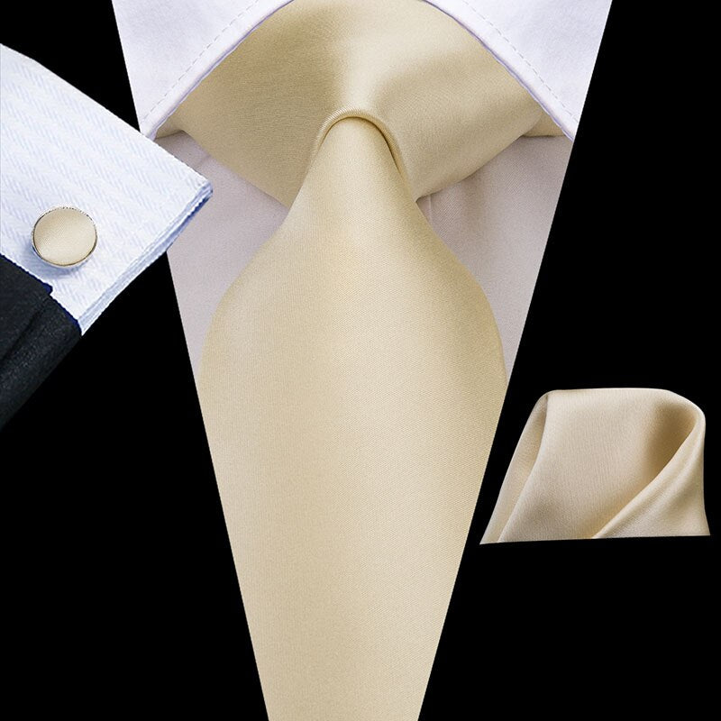 Hi-Tie Silk Men Tie Set Floral Yellow Gold Ties and Handkerchiefs Cufflinks Set Men's Wedding Party Suit Fashion Neck Tie C-3053