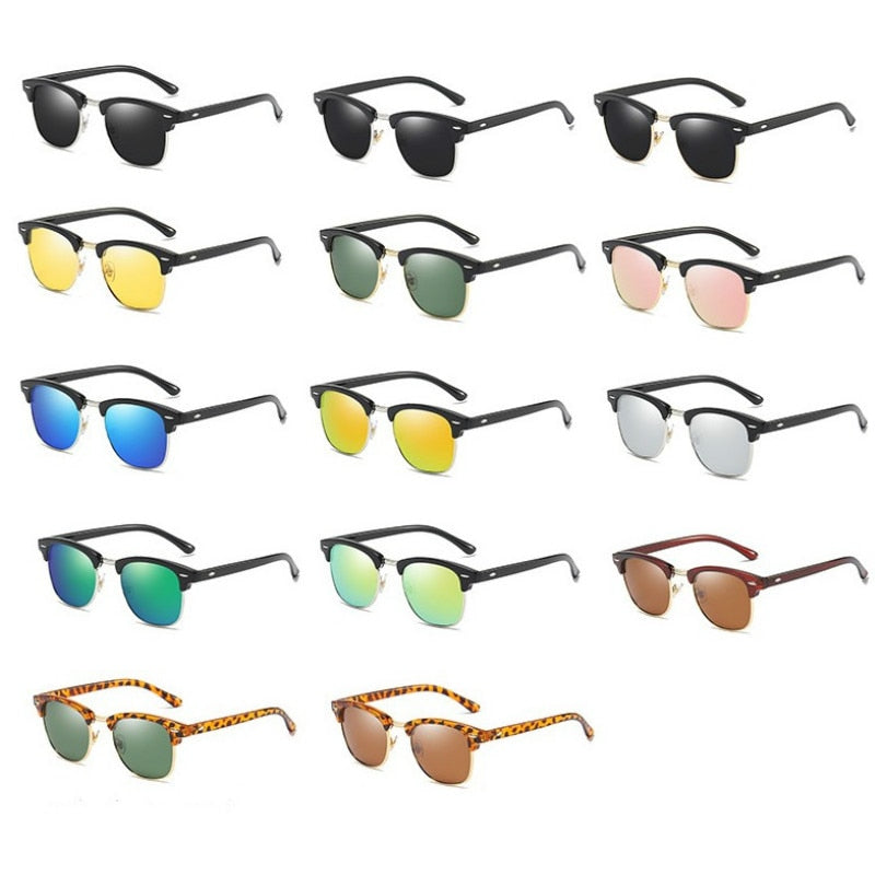 Men&#39;s Women&#39;s Universal Polarized Sunglasses Men&#39;s Women&#39;s Classic Semi-Rimless Retro Sun glasses Men&#39;s Bevel Mirror Summer