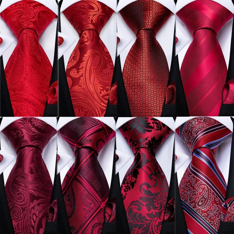 New Design Wedding Men Tie Red  Solid Striped Paisley Neckties For Men Business Dropshipping DiBanGu Hanky Cufflinks Tie Set