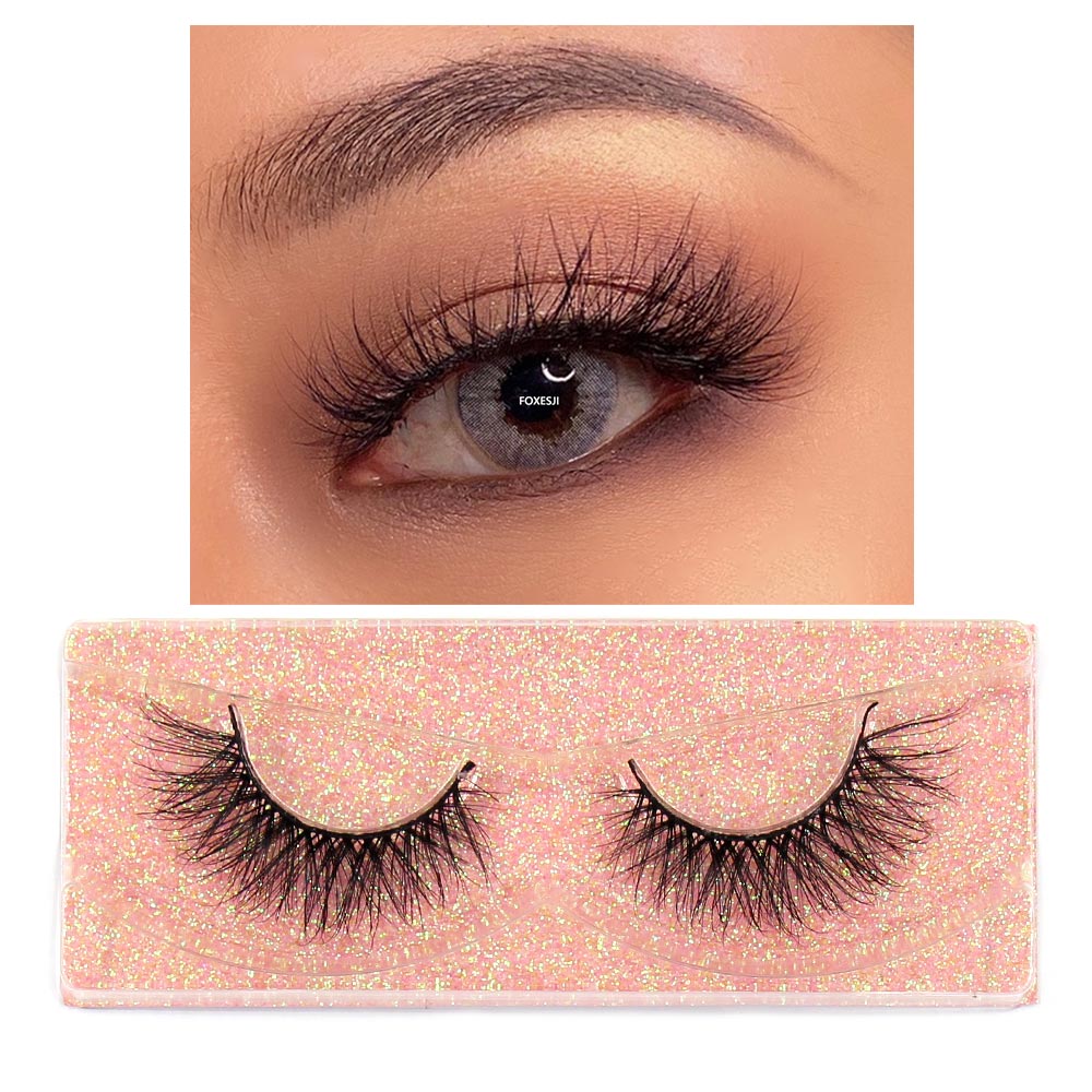 FOXESJI Makeup Eyelashes 3D Mink Lashes Fluffy Soft Wispy Natural Cross Lash Extension Reusable Fake Lashes Mink False Eyelashes