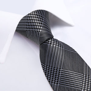 Houndstooth Black Silver Gold Blue Pink Luxury Silk Ties For Men 8cm Business Wedding Neck Tie Set Handkerchief Men&#39;s Gift