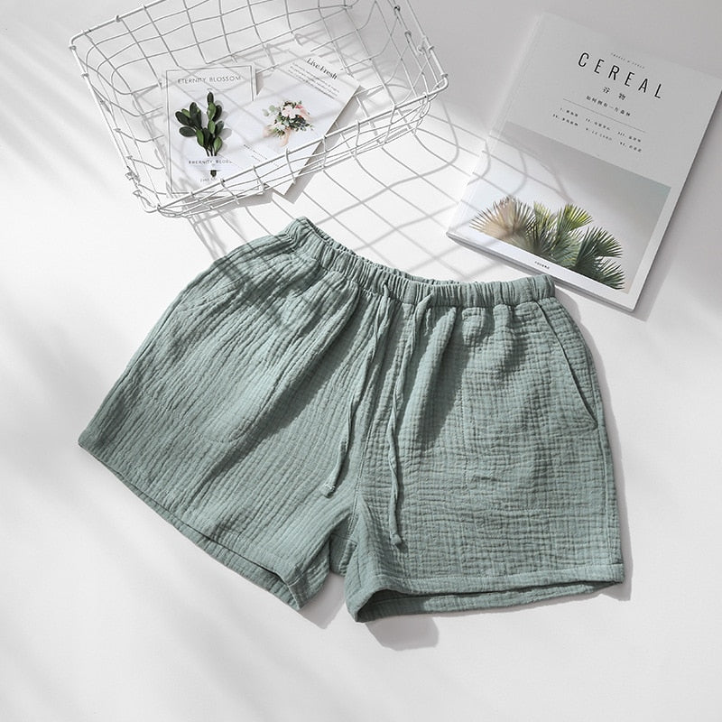 Summer Couple Sleep Pants Cotton Crepe Nightwear for Men and Women Pajama Shorts Elastic Waist Sleep Bottoms Sleeping Shorts