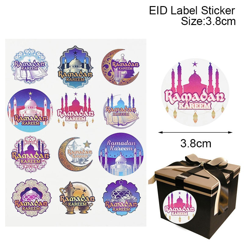 60/120pcs Ramadan EID Mubarak Decorations Paper Sticker Gift Lable Seal Sticker Islamic Muslim Eid al-fitr Decoration Supplies