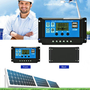 12V/24V HD LCD Display Auto Work Solar Charge Controller PWM Dual USB Output Solar Cell Panel Charger Regulator 10A/20A/30A