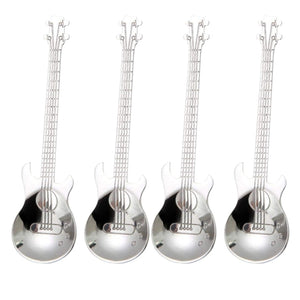 4 Pc Coffee Spoons Guitar Silver TeaSpoons Stainless Steel Mini Retro Dessert Cake Dinner Child Spoon Kitchen Accessories Party