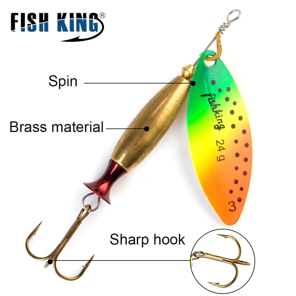 FISH KING Spinner Lure Bait Long Cast 18g 24g Spoon Lures pike Metal Fishing Lure Bass Hard Bait With Hooks