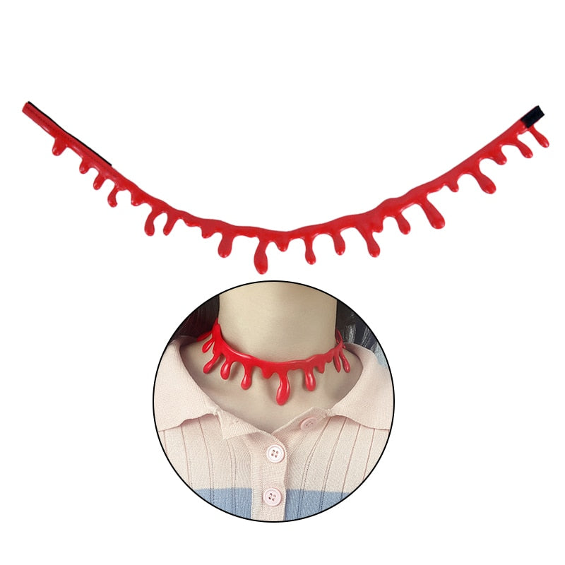 1pc Halloween Decoration Horror Blood Drip Necklace Fake Blood Vampire Fancy Joker Choker Costume Necklaces Party Accessories