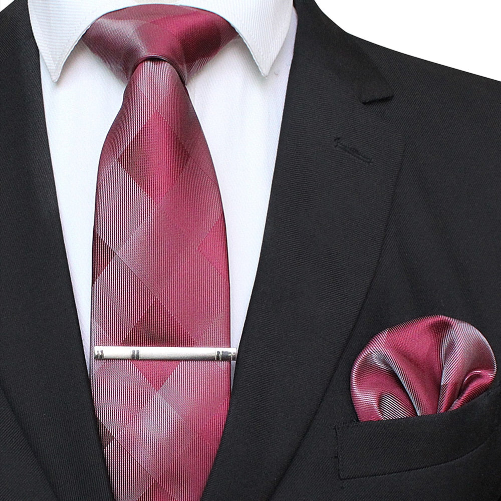 41 Style Men Tie Necktie Pocket Square Party Wedding Fashion Striped Plaid 8cm Silk Woven Business Handkerchief Tie Clip Set