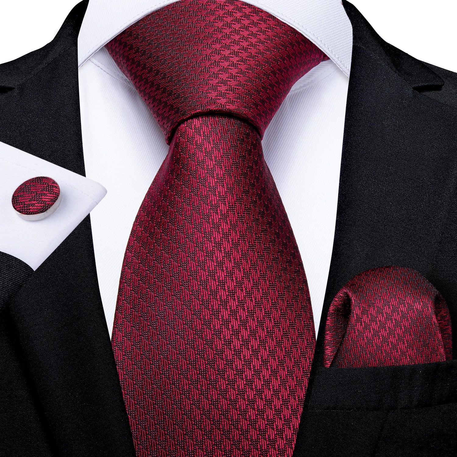 New Design Wedding Men Tie Red  Solid Striped Paisley Neckties For Men Business Dropshipping DiBanGu Hanky Cufflinks Tie Set