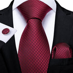 New Design Wedding Men Tie Red  Solid Striped Paisley Neckties For Men Business Dropshipping DiBanGu Hanky Cufflinks Tie Set